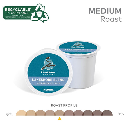 24 Count (Pack 4) Caribou Coffee Lakeshore Blend Keurig Single-Serve K-Cup Pods, Medium Roast