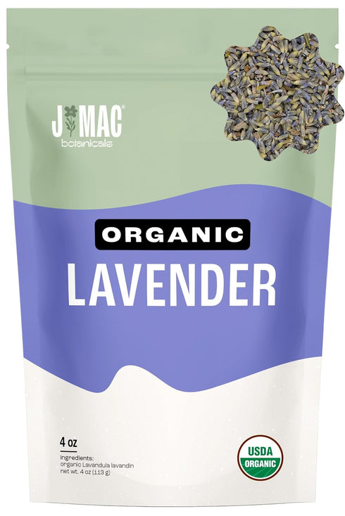 J MAC BOTANICALS, Organic Lavender Flower (4 oz), Dried Lavender Flowers, Buds,