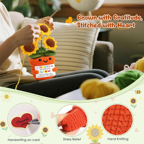 Mini Thank You Gifts for Women Men Teacher Appreciation Gifts Handmade Crochet Sunflower for Female Teacher Mentor