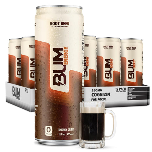 BUM Sugar-Free Energy Drink, Root Beer - Lightly Carbonated & No Artificial