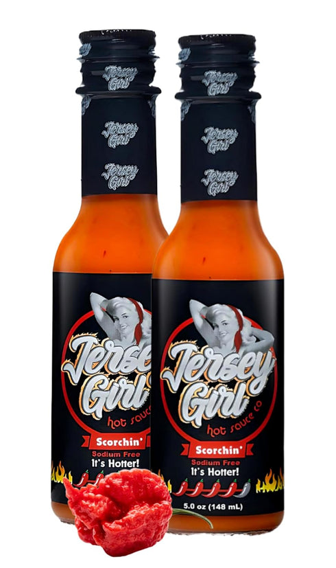 Jersey Girl Scorchin' Hot Sauce - No Salt/Sodium Free - 5oz (Carolina Reaper & Dragon's Breath Pepper) - 2 Pack