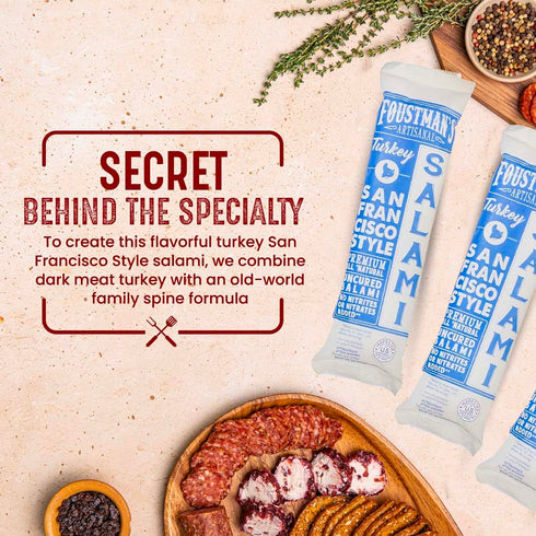 7 Oz Foustman's Salami Turkey San Francisco Style Artisanal, Nitrate-Free, Naturally Cured, Gluten-Free, Dairy-Free, No