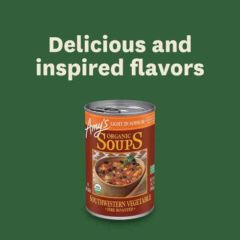 14.3 oz Amy's Soup, Organic Fire Roasted Vegetable with Black Beans, Light in Sodium, Vegan & Gluten Free