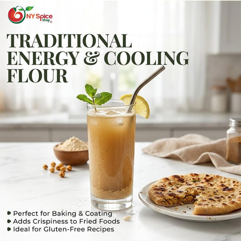 5 NY SPICE SHOP Sattu Flour - Chana Sattu Powder - Healthy Drink with Roasted Gram Flour - Atta with High Fiber - Sattu