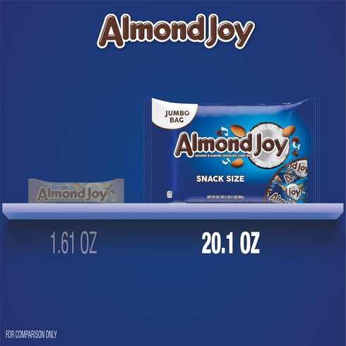 20.1 oz (Pack 2) ALMOND JOY Coconut and Almond Chocolate Snack Size, Candy Jumbo Bag