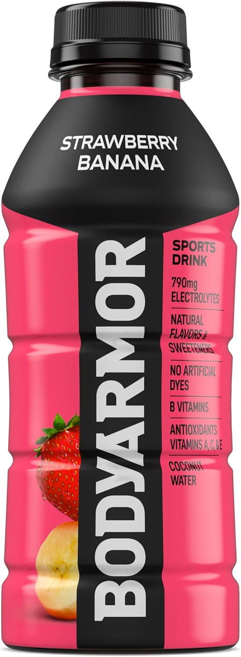 Potassium-Packed 16 Oz (Pack 12) BODYARMOR Sports Drink Sports Beverage, Strawberry Banana, Coconut Water Hydration