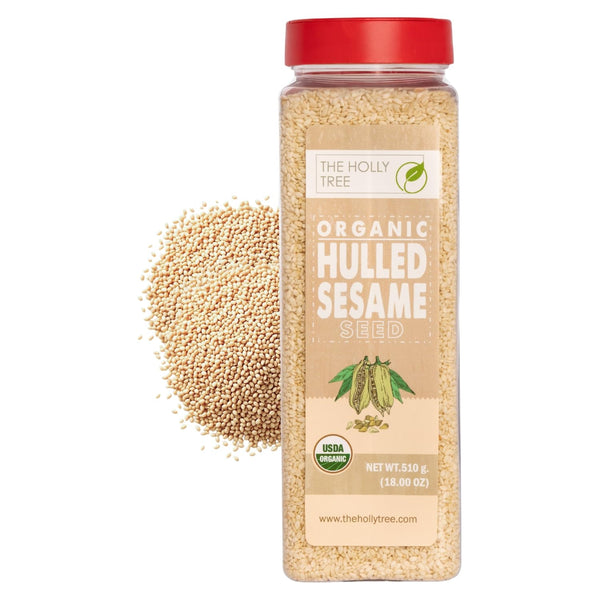 THE HOLLY TREE Organic Hulled Sesame Seeds 18 oz - White Sesame Seeds Organic -