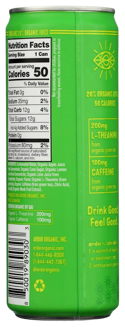12 Oz Ardor Organic Lemon Lime Sparkling Energy Water, Fl