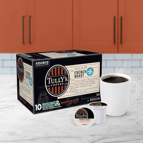 60 Count, (6 Packs 10) Tully's Coffee French Roast, Keurig Single Serve K-Cup Pods, Dark Roast Coffee