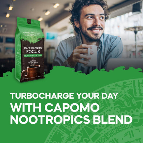 11 oz Tattva's Herbs Cafe Capomo Focus Nootropic Coffee Alternative, Caffeine & Acid Free, with Ashwagandha, Bacopa