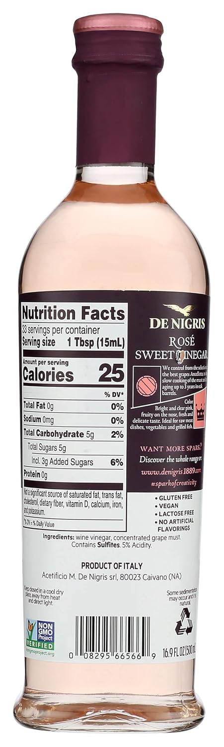 500 ML (Pack 6) De Nigris Sweet Rose Wine Vinegar, Non GMO
