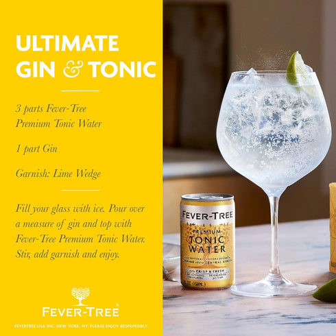 Fever Tree Tonic Water - Premium Quality Mixer for Cocktails & Mocktails, 150 ML Cans, Pack of 24