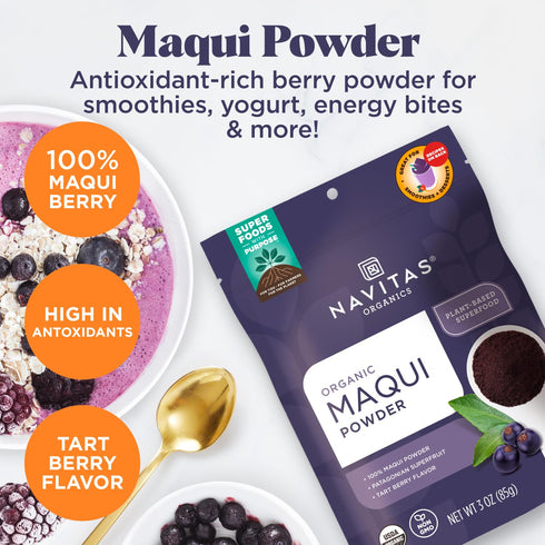 Navitas Organics Maqui Powder, 3 oz. Pouch, 17 Servings — Organic, Non-GMO, Freeze-Dried, Gluten-Free