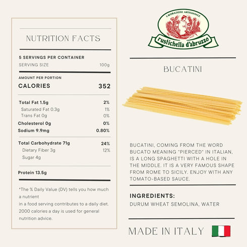 (Pack 4), 500g Rustichella d'Abruzzo Bucatini of Each - Classic Italian Pasta with a Hole - Perfect for Amatriciana