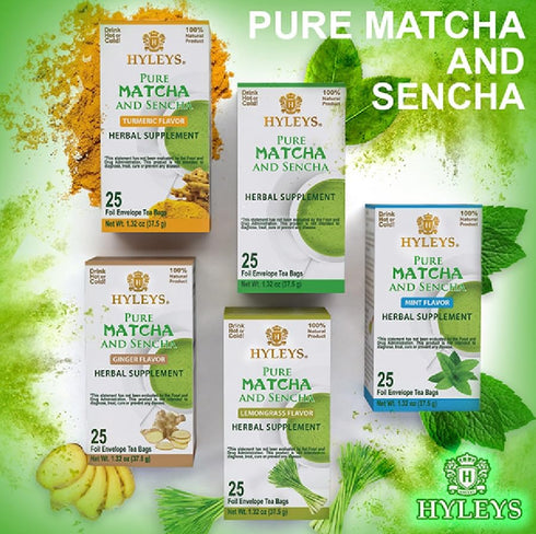 Hyleys Matcha Tea Bags, 25 Tea Bags of Japanese Pure Matcha Wellness Green Tea
