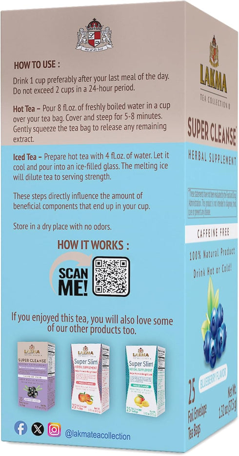 HYLEYS Lakma Super Cleanse Tea with Blueberry - 25 Tea Bags for Detox and Wellness