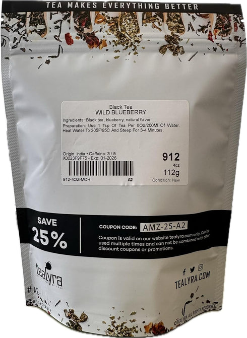 Tealyra Wild Blueberry Black Loose Leaf Tea Blend with Chrysanthemum - Caffeine Bold, All Natural Ingredients, 110g