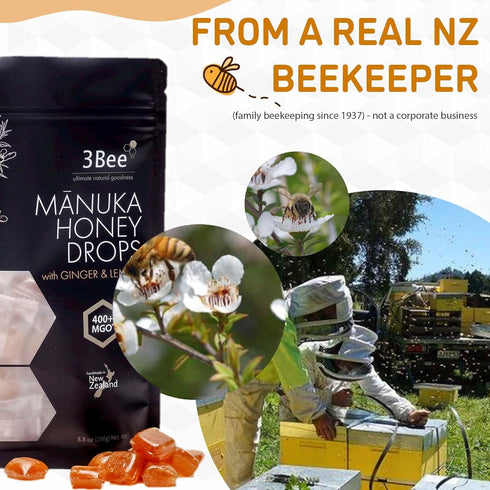 3Bee 400+ (17.6 oz (2 Pack)) Manuka Honey Drops MGO with Ginger & Lemon
