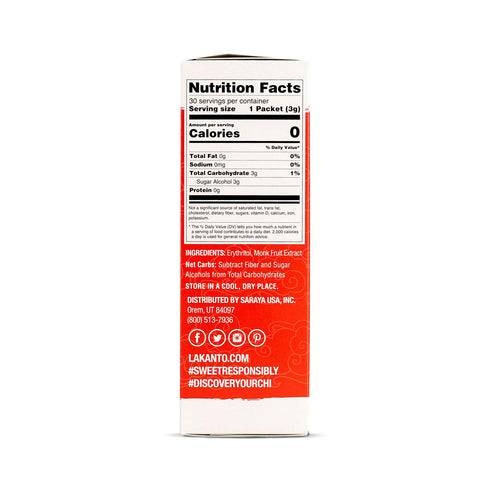 Packets (3g 30 Count) Lakanto Classic Monk Fruit Sweetener with Erythritol Sweetener - White Sugar Replacement, Zero