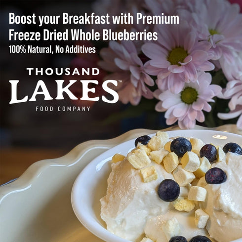 Thousand Lakes Freeze Dried Fruit, Blueberries 3.5 ounces, No Sugar Added, 100% Whole Blueberries