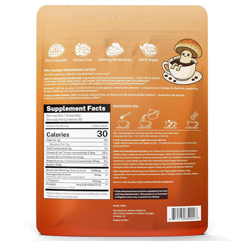 60,000mg 13 Immune 6.35 Mushroom Coffee - Adaptogenic Mushrooms mix MCT Oil & Vitamins, Instant Coffee with Reishi