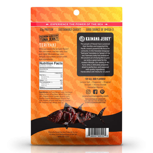 2 3's, (Pack 2) Kaimana Ahi Tuna Jerky Teriyaki Ounce - Soft and Tasty - Premium Fish Jerky Made in the USA. High