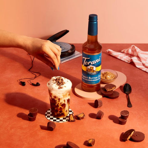 25.4 oz (Pack 4) Torani Sugar Free Peanut Butter Cup Flavored Drink Syrup, fl