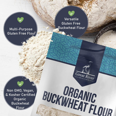 5 Lb Great River Milling Organic Buckwheat Flour | Gluten Free Flour Alternative | USDA Organic, Non-GMO, Kosher |
