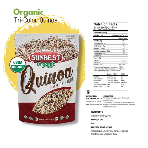 16 Oz., 2-Pack Sunbest Natural Organic Tri-Color Quinoa, Non-GMO, Vegan, Kosher