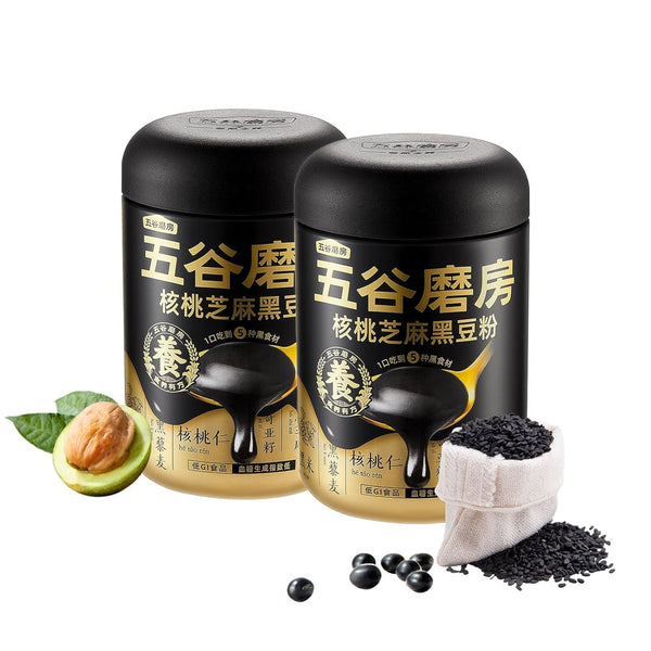 I WUGU 2-Pack Walnut Black Soybean Sesame Powder, Plant-Based Meal Replacement, Healthy Breakfast Instant