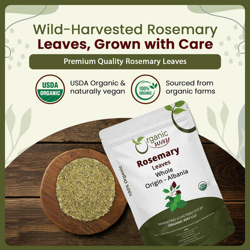 100% Albania (8 Pack) Organic Way Dried Rosemary Leaves Whole Herb - Herbal Tea & Culinary Use | European Wild-Harvest