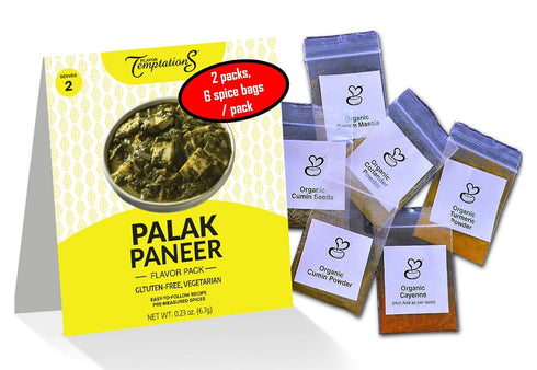 Set. 2 pack, 4. PALAK (SAAG) PANEER India Food Spice kit by Flavor Temptations. Home Cook CURRY Dishes with Beginner