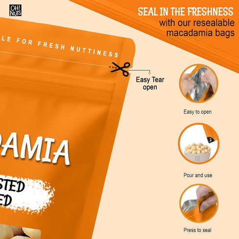 1 lb Oh! Nuts Roasted Salted Macadamia - - Macadamia Nuts Salted - Premium Roasted Macadamia