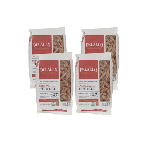 DeLallo Whole Wheat Fusilli Pasta, 1 Pound Bag, 4 Pack, 100% Organic,