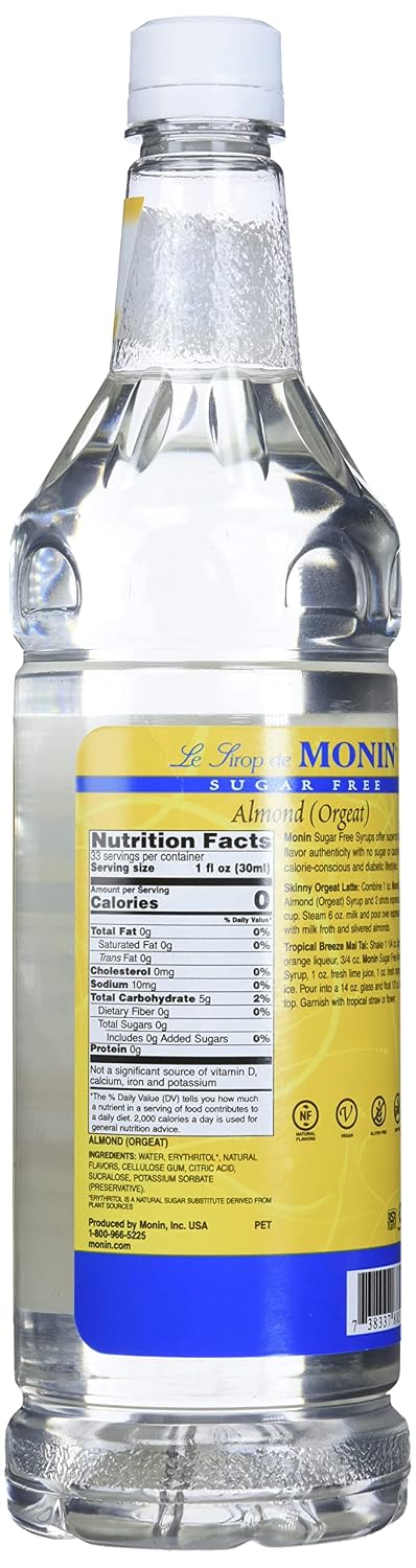 (1 Monin - Sugar Free Almond Syrup, Subtle Sweetness with Rich Almond Flavor, Great for Lattes, Cappuccinos, & Unique