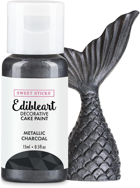 SWEET STICKS Edible Art Decorative Cake Paint 0.5 Ounce (15 Milliliters), Metallic Charcoal