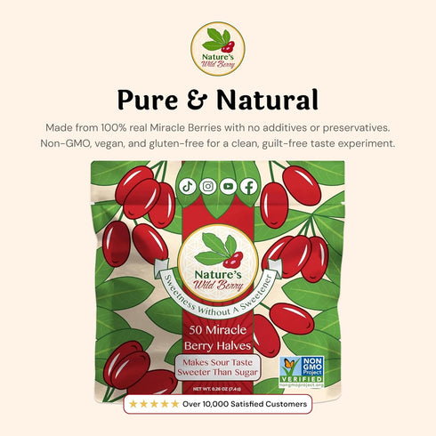 50 Pack Nature's Wild Berry Miracle Berries Flavor-Changing Berry Halves | Resealable Refill | Freeze-Dried in USA |
