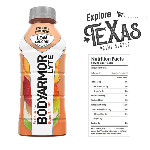 16-Pack Potassium-Packed 16 oz BodyArmor Lyte of Low Calorie Peach Mango Sports Drink Electrolytes fl Plastic Bottle