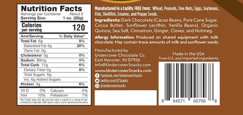 Undercover 2 Chocolate Co, Snack Crisp Quinoa Dark Chocolate Pumpkin Spice, Ounce