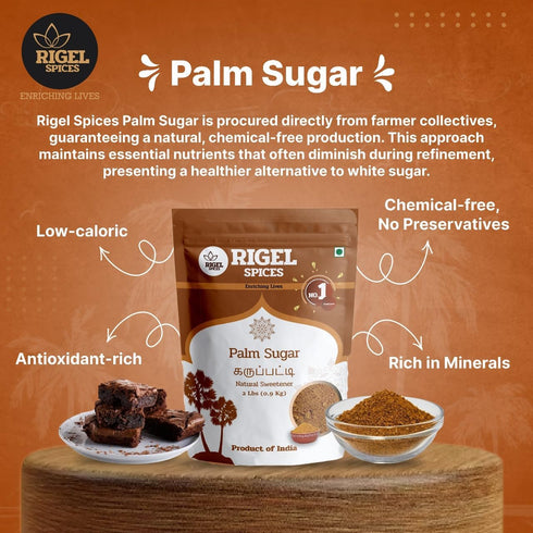 1 Lb Rigel Spices | Pure Bliss of of Palmyra Palm Jaggery | Palm Sugar: Naturally Crafted, Unbleached