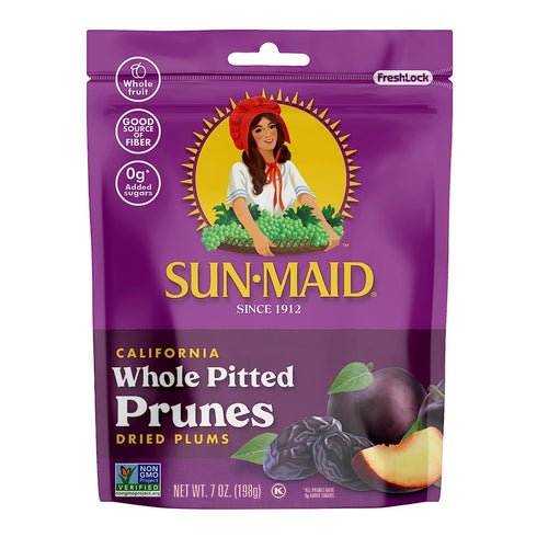 (4 Pack) 7 oz Sun-Maid California Sun-Dried Whole Pitted Prunes - Resealable Bag - Dried Plums - Dried Fruit Snack