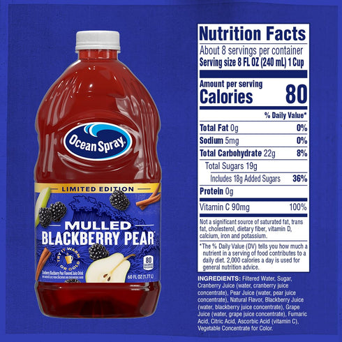 60 Oz (Pack 1) Ocean Spray Mulled Blackbery Pear Juice Drink, Fl Bottle