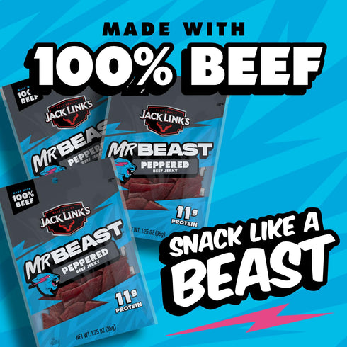11g 100% 10 Count Jack Links x MrBeast Beef Jerky, Peppered Beef Jerky, As Seen on Beast Games, Protein, Made with Real