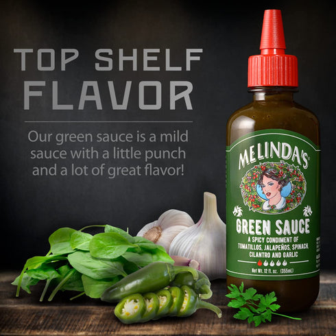 Melinda’s Green Sauce, Gourmet Mild Chile Verde Hot Sauce, 12 oz, 2 Pack