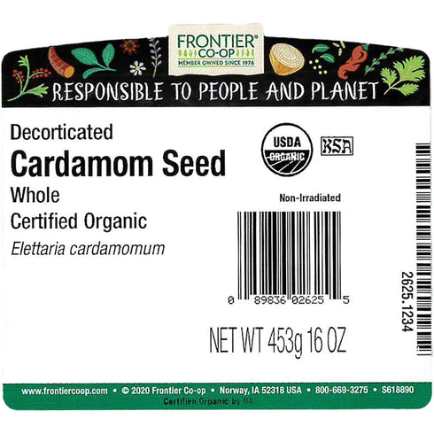 16 Frontier Cardamom Seed, Decorticated (no Pods), Whole, Extract Fancy Grade, Ounce Bag