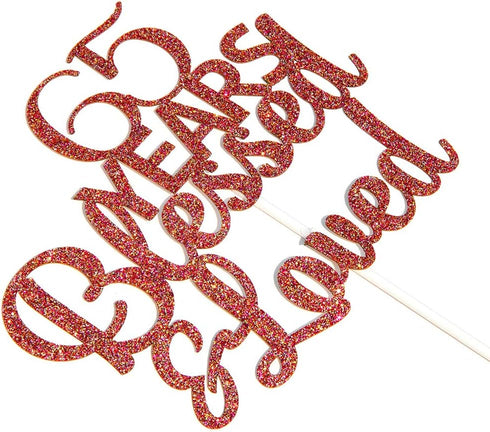 Rose Gold Glitter Cake Topper - 65 Years Blessed & Loved, 65th Birthday / Anniversary Party Decoration