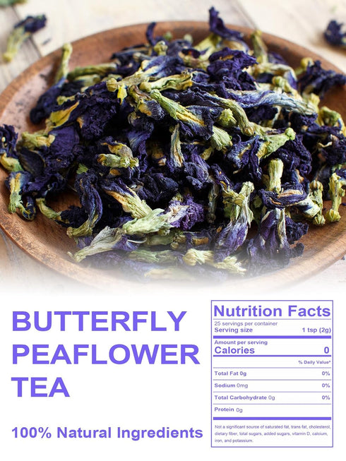 1.76 Oz TeeLux Butterfly Pea Flower Tea, Non-GMO, Pure Natural Butterfly Pea Tea, Premium Dried Butterfly Pea Flower