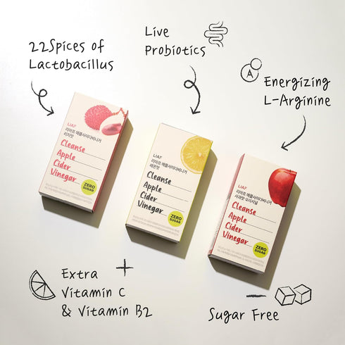 Pack 3 30 Packets LIAF Apple Cider Vinegar | Variety Flavors Apple Lychee Lemon | Individual