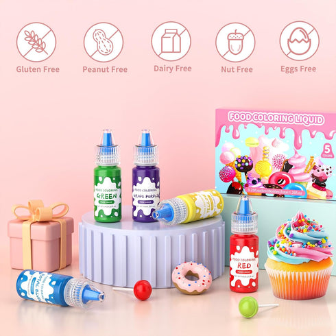 5 Set, (0.25 Oz (Pack 5)) Food Coloring Liquid - Food Grade Vibrant Colors Food Coloring Liquid Food Dye Color