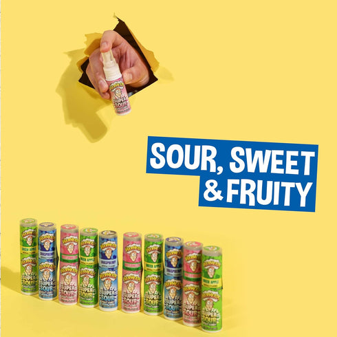 WARHEADS Super Sour Candy Spray, 3 Pack of Blue Raspberry, Green Apple, and Watermelon Flavors, 0.68 oz Bottles
